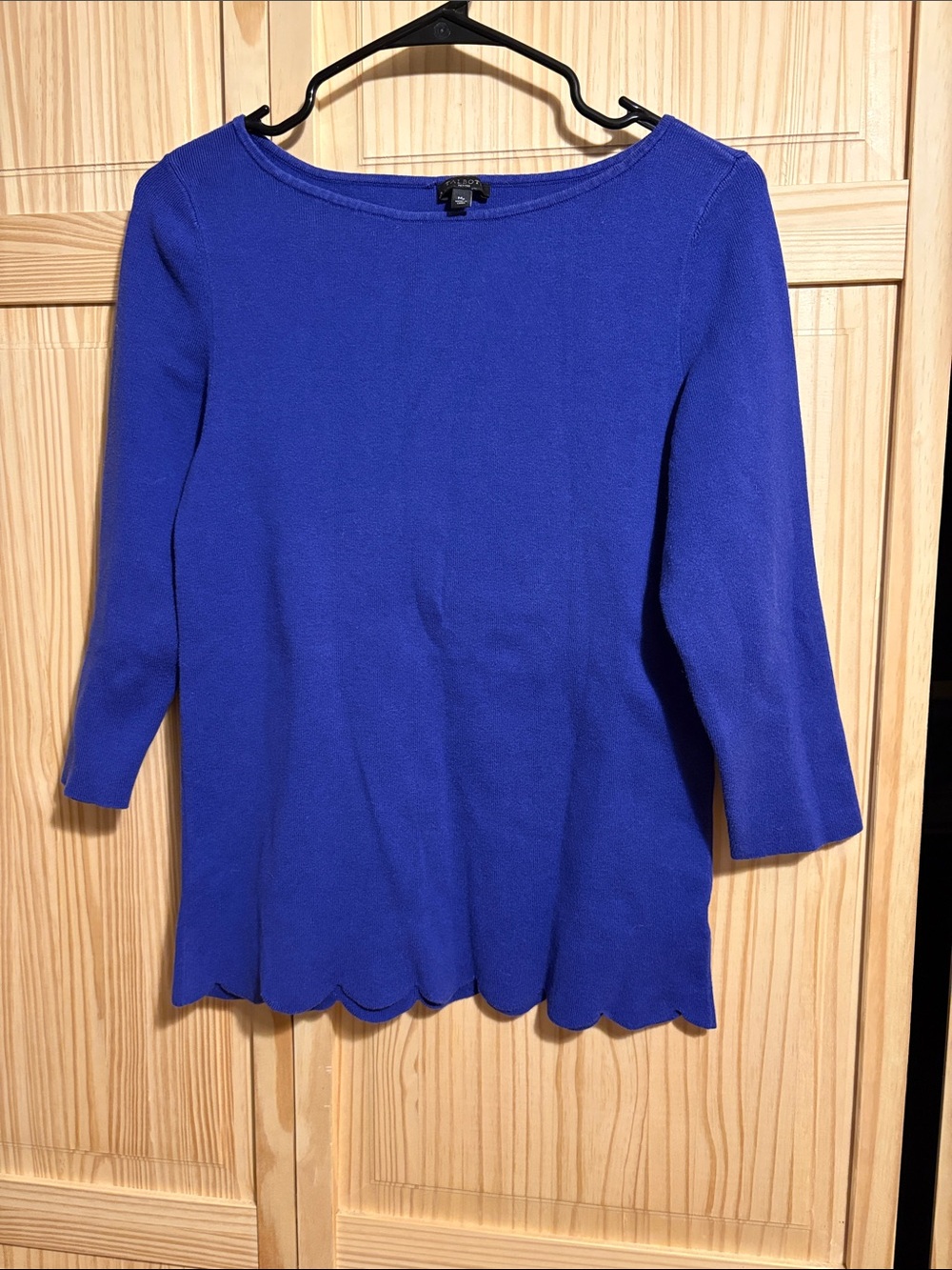 Talbots Cobalt Blue Scallop-Hem Scoop Neck Sweater